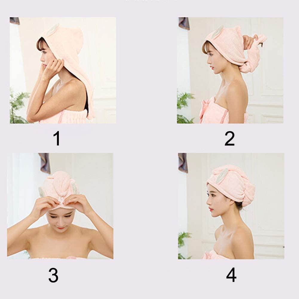 carduran Microfiber Hair Drying Cap, Bunny Ear Water Absorbent Quick Dry Wrap Hair Hat Bathing Showe