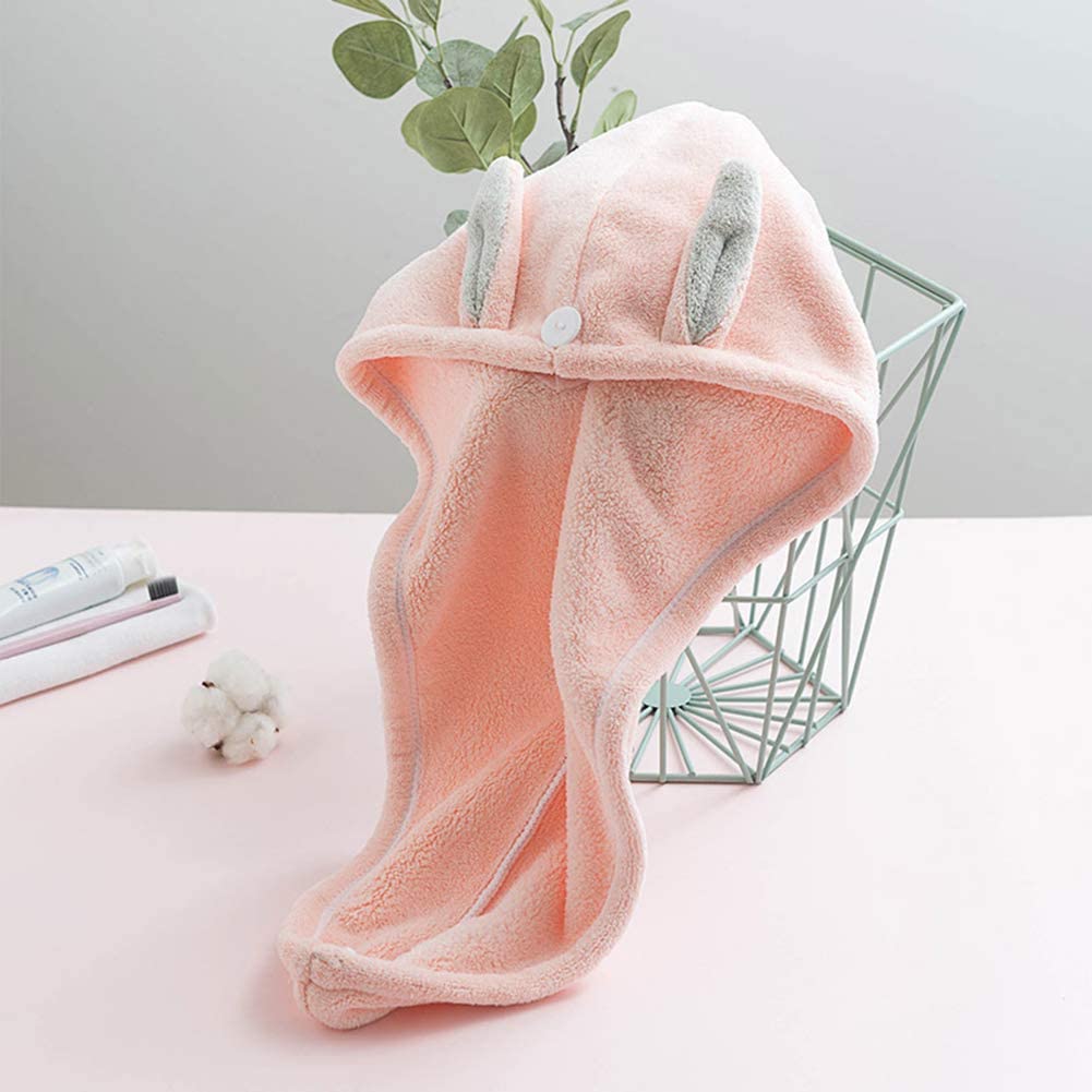 carduran Microfiber Hair Drying Cap, Bunny Ear Water Absorbent Quick Dry Wrap Hair Hat Bathing Showe