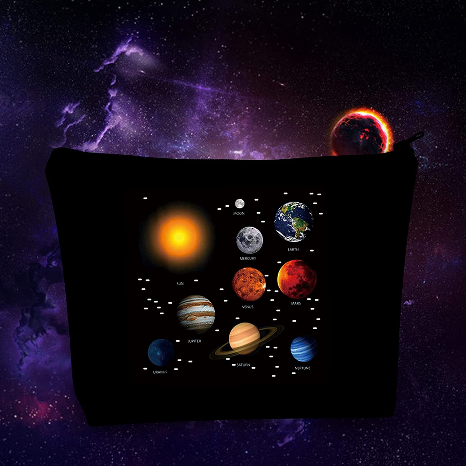 LEVLO Solar System Cosmetic Bag Universe Galaxy Guardian Star Gift Solar System Inspired Makeup Zipp