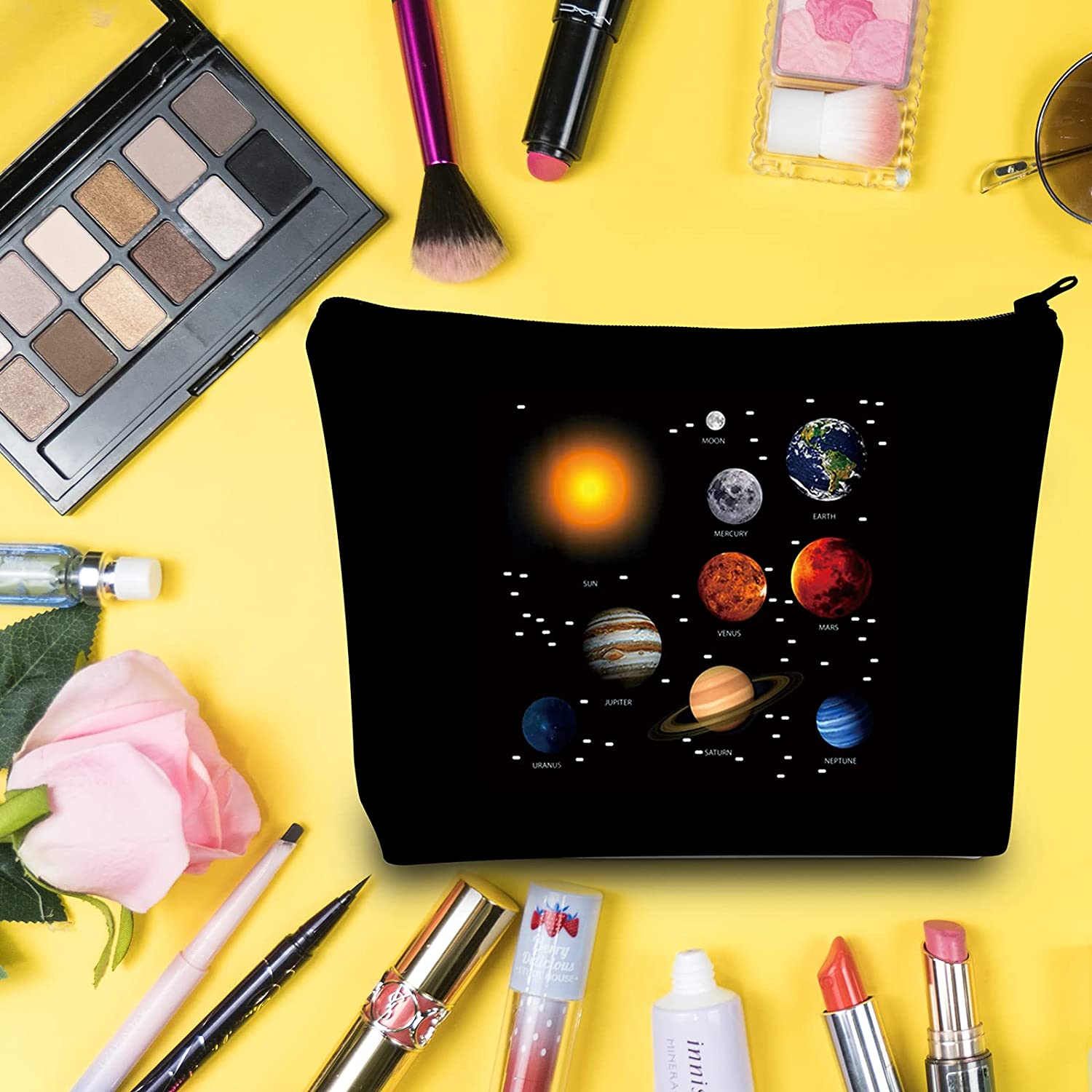 LEVLO Solar System Cosmetic Bag Universe Galaxy Guardian Star Gift Solar System Inspired Makeup Zipp