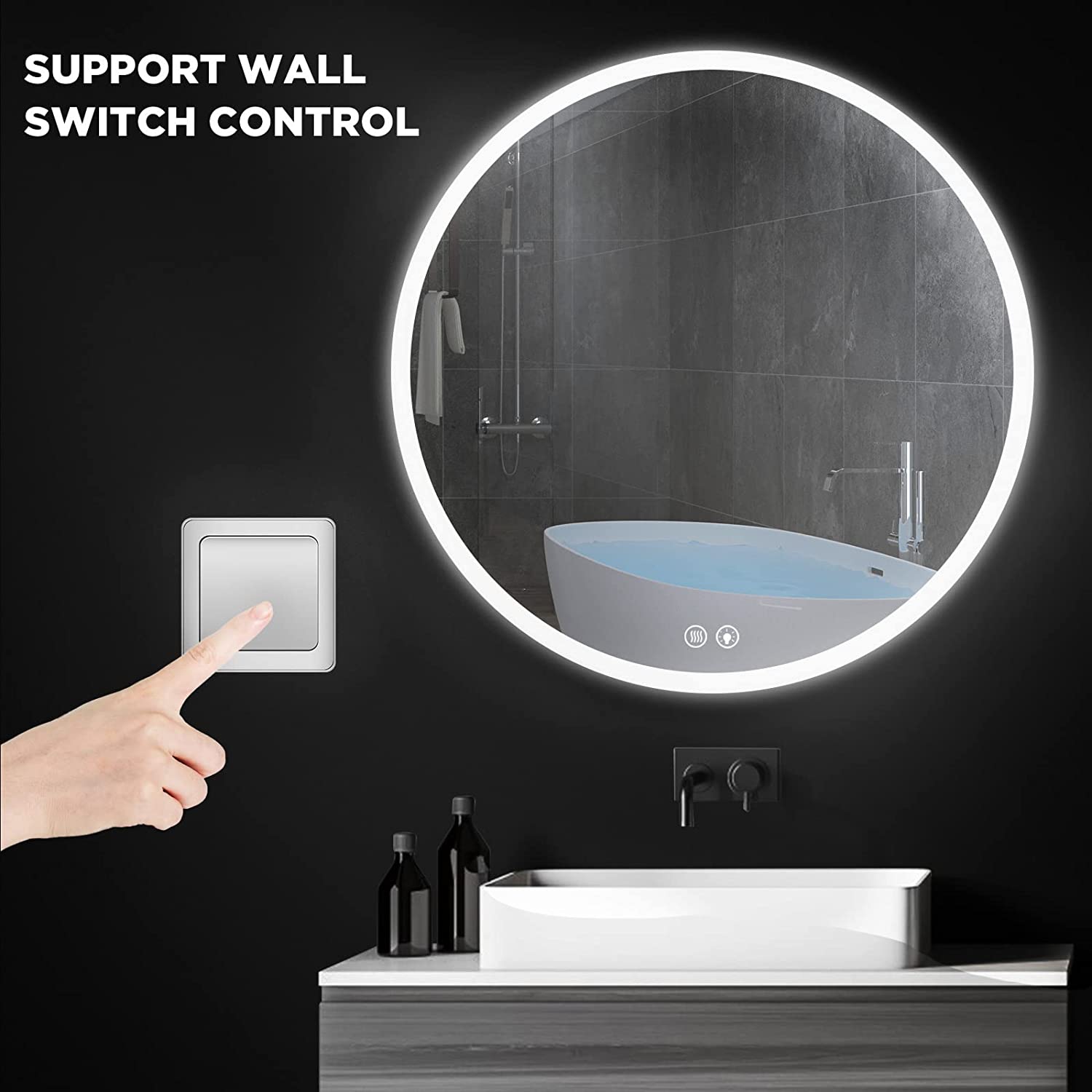 32x32 Inch Electric Mirror Bathroom, Round Lighted Mirror for Bathroom