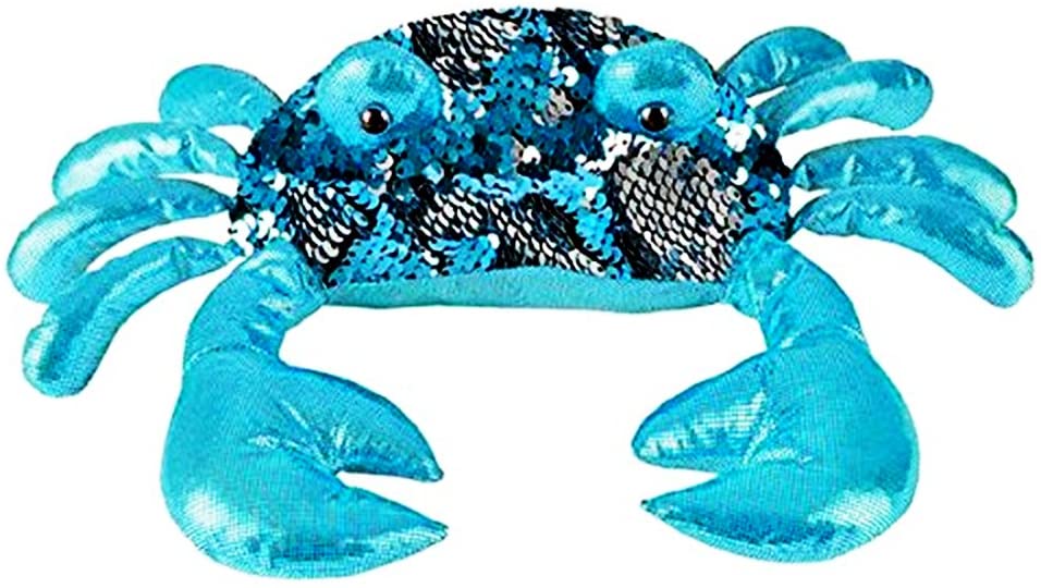 Sequinimals Sequin Crab Plush Stuffed Animal Reversible Sequins Turquoise & Silver