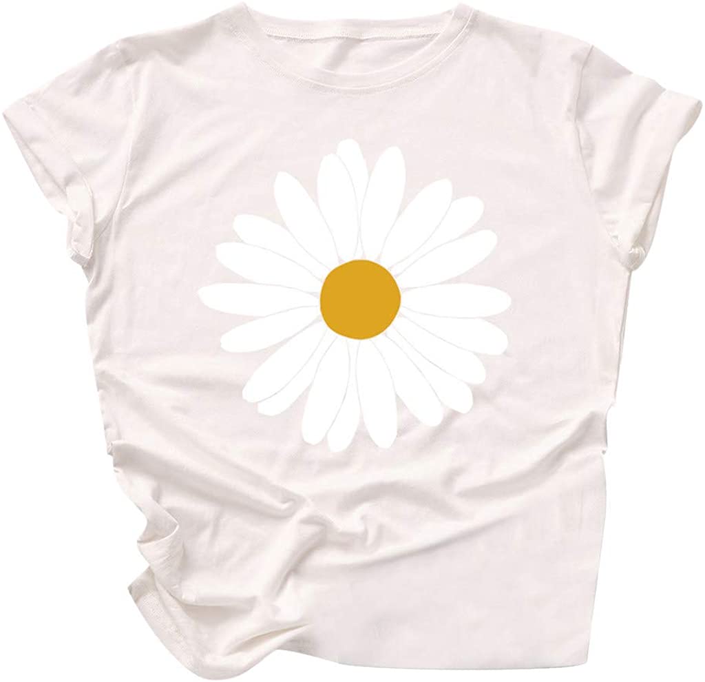 Dosoop Womens Summer Daisy Printed T Shirt Teen Girls Graphic Short Sleeve Casual Crewneck Cute Tees