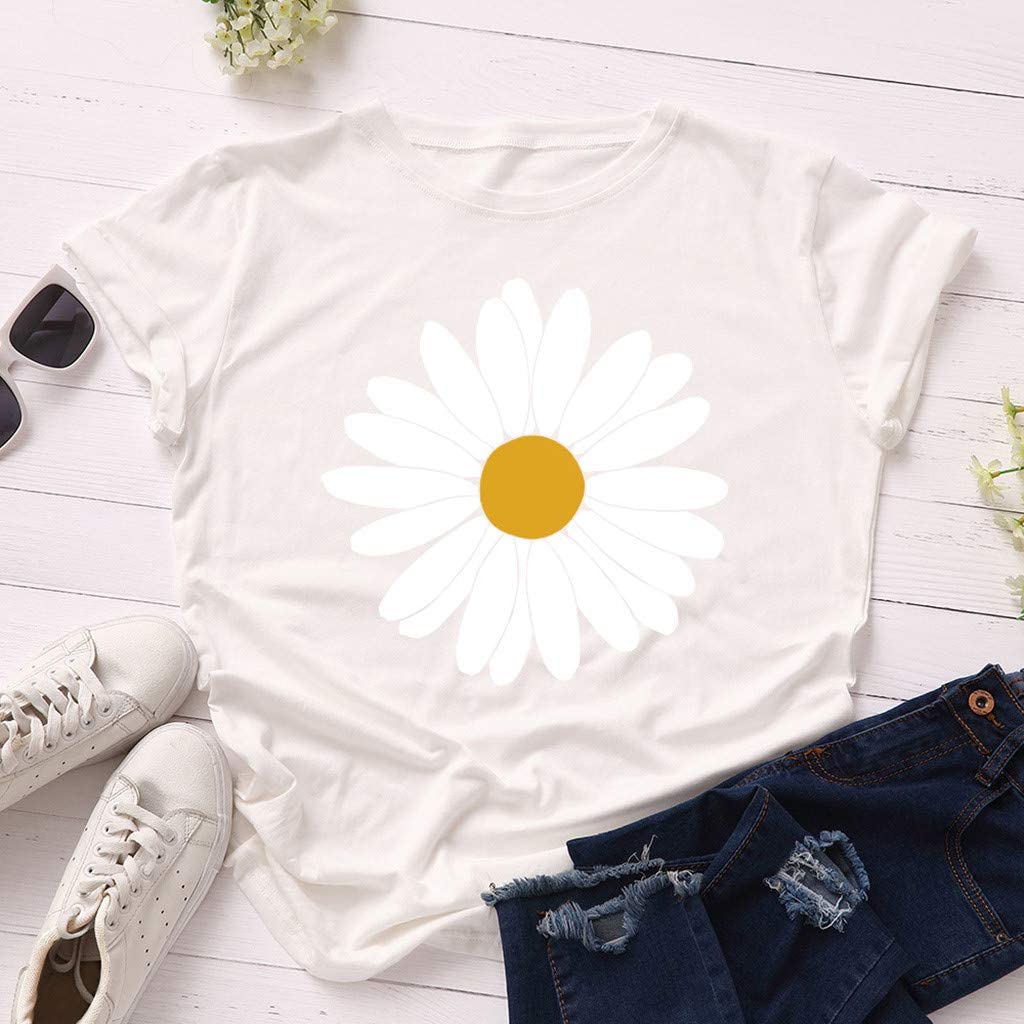 Dosoop Womens Summer Daisy Printed T Shirt Teen Girls Graphic Short Sleeve Casual Crewneck Cute Tees