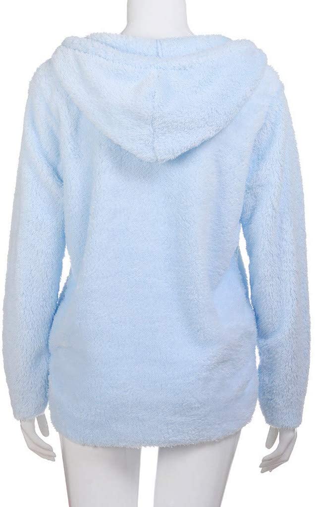 Dosoop Womens Solid Color Casual Fleece Fluffy Crewneck Long Sleeve Blouse Winter Warm Sweatshirt Ho