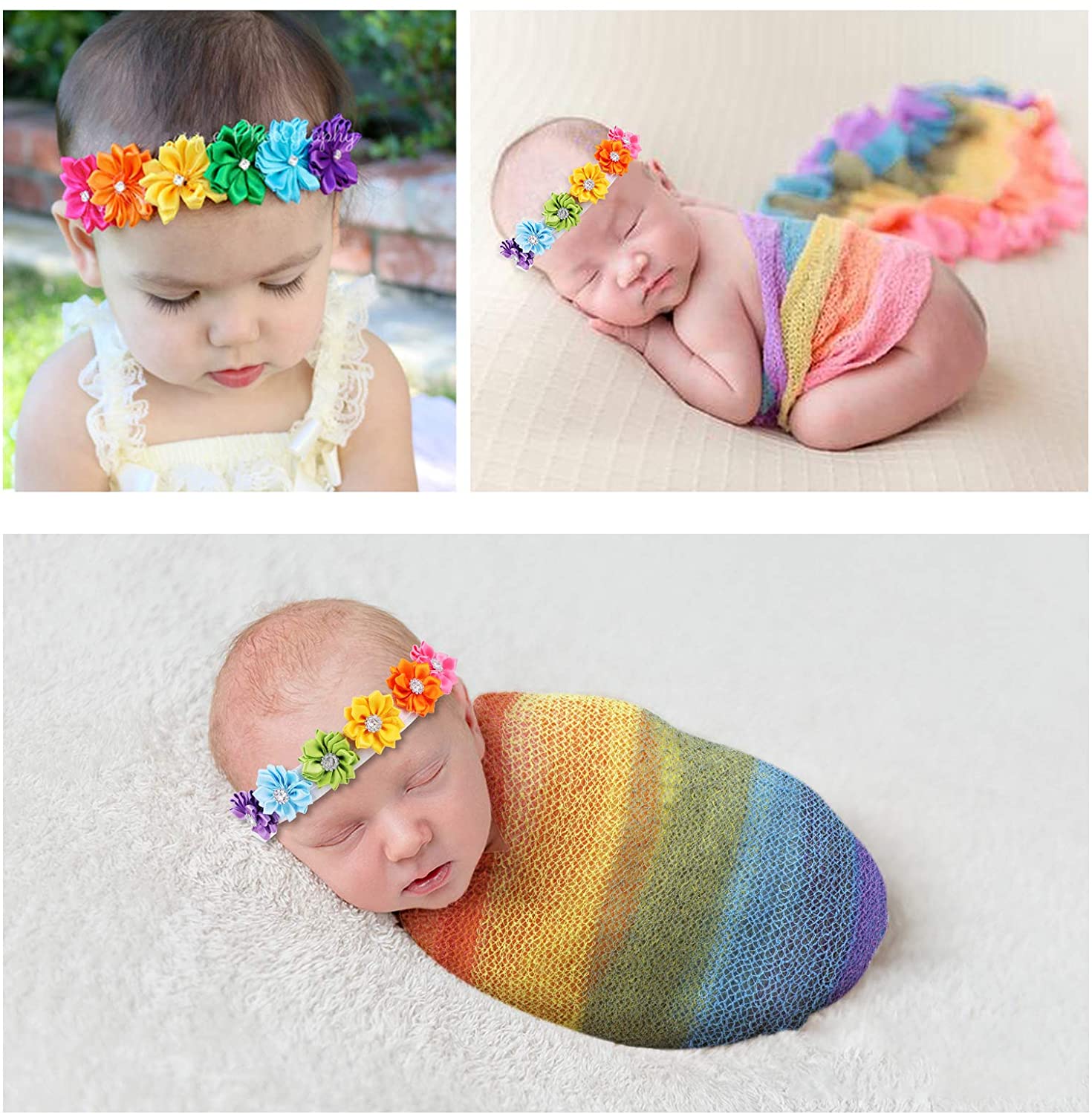 Newborn Baby Photography Props Baby Rainbow Striped Wrap Photo Props Infant Blanket Stretch for Baby