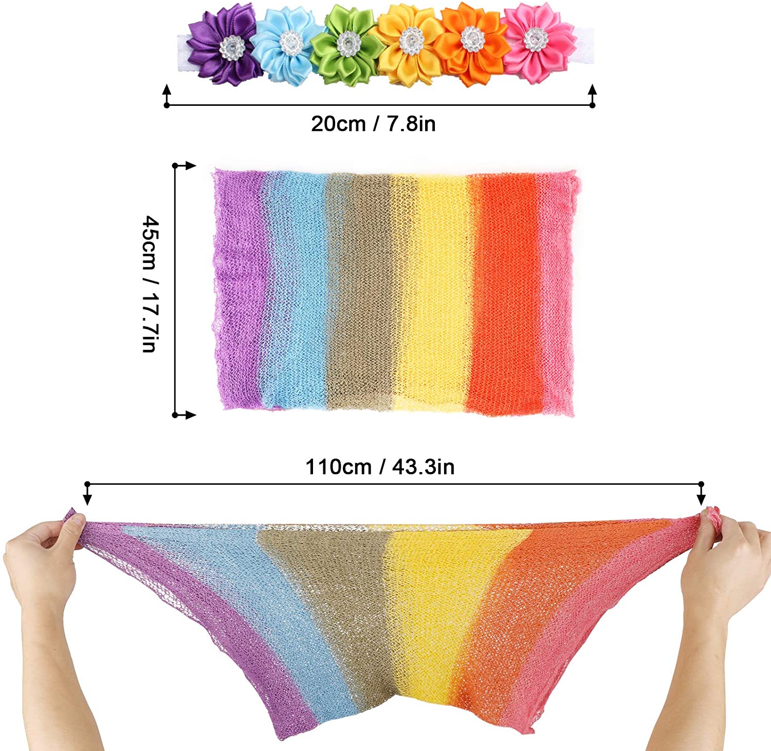 Newborn Baby Photography Props Baby Rainbow Striped Wrap Photo Props Infant Blanket Stretch for Baby