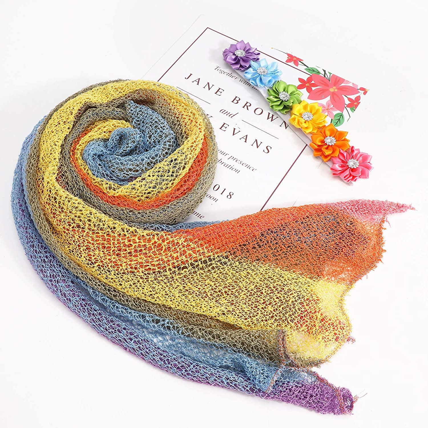 Newborn Baby Photography Props Baby Rainbow Striped Wrap Photo Props Infant Blanket Stretch for Baby