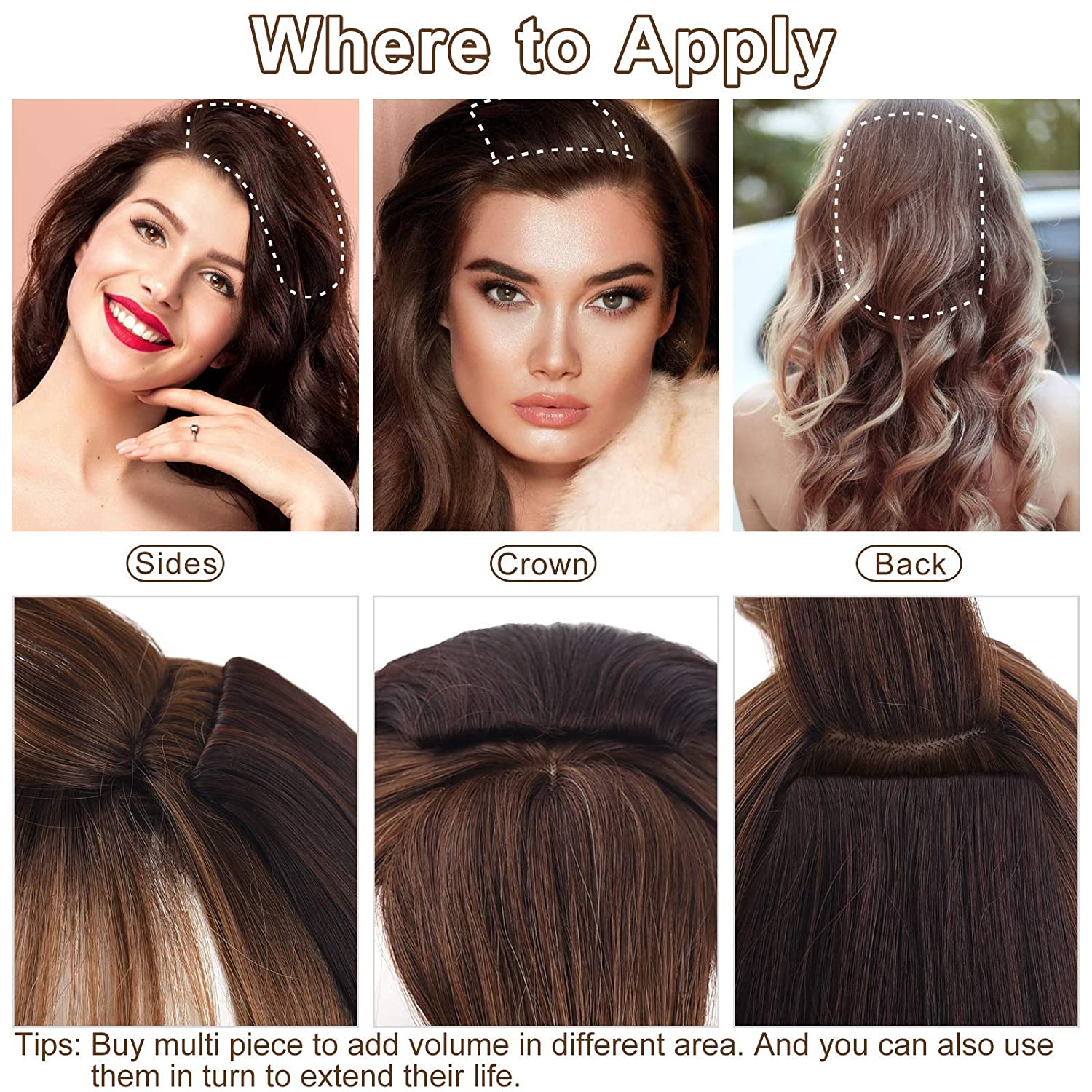 REECHO 8" Thick Hairpieces Adding Extra Hair Volume Clip in Hair