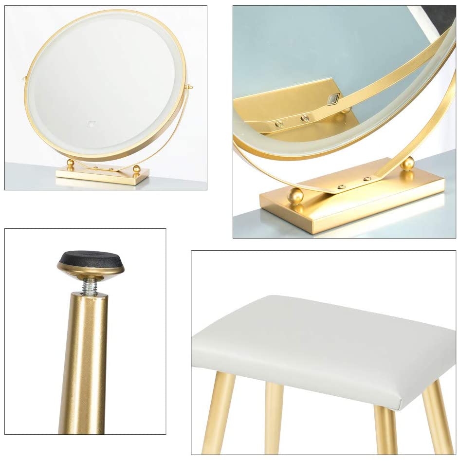 YOURLITEAMZ Makeup Vanity Table Set with 3 Adjustable Lighted LED Mirror and Cushioned Stool, 2 Draw