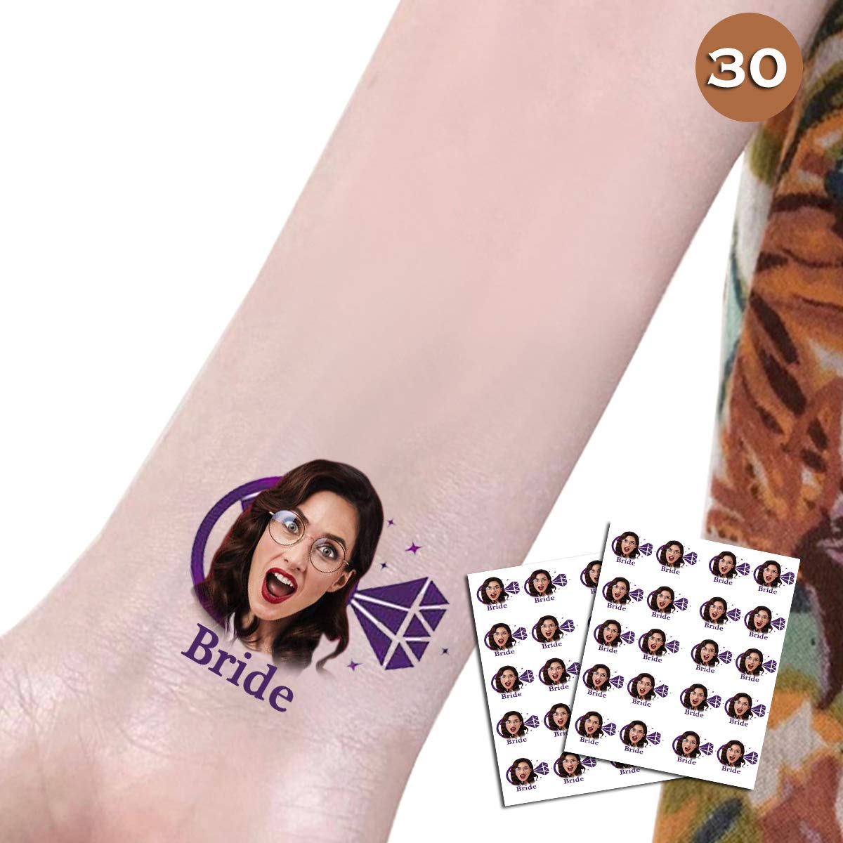 kullder 30pcs Custom Bachelorette Party Tattoo, Bride Tattoos, Personalized Face Tattoos, Party Deco