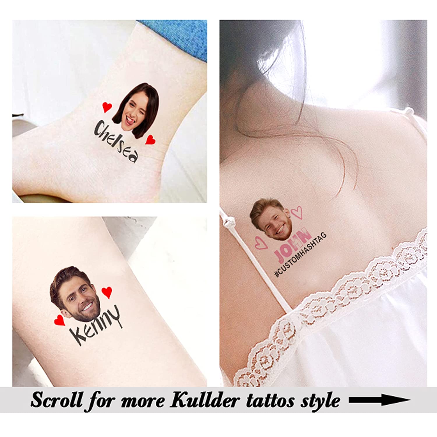 kullder 30pcs Custom Bachelorette Party Tattoo, Bride Tattoos, Personalized Face Tattoos, Party Deco