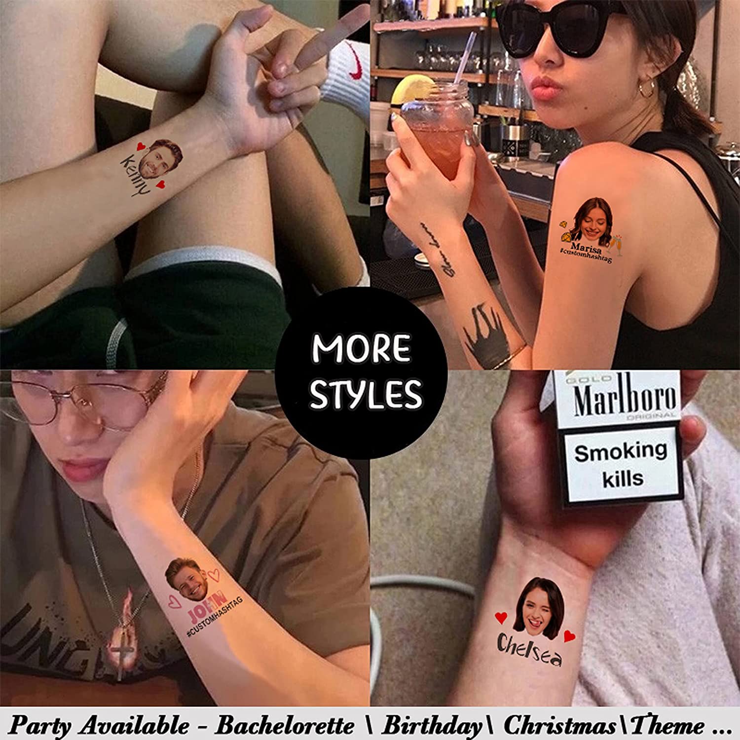 kullder 30pcs Custom Bachelorette Party Tattoo, Bride Tattoos, Personalized Face Tattoos, Party Deco