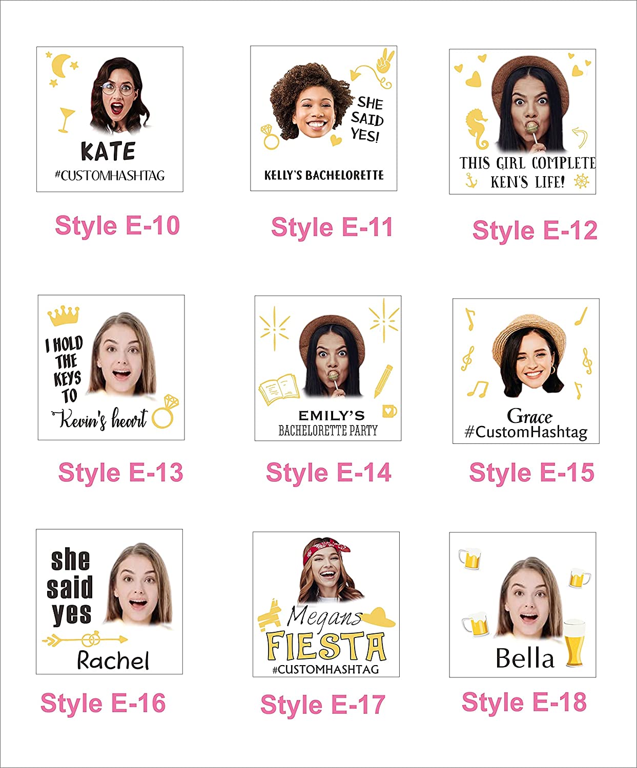 kullder 30pcs Custom Bachelorette Party Tattoo, Bride Tattoos, Personalized Face Tattoos, Party Deco