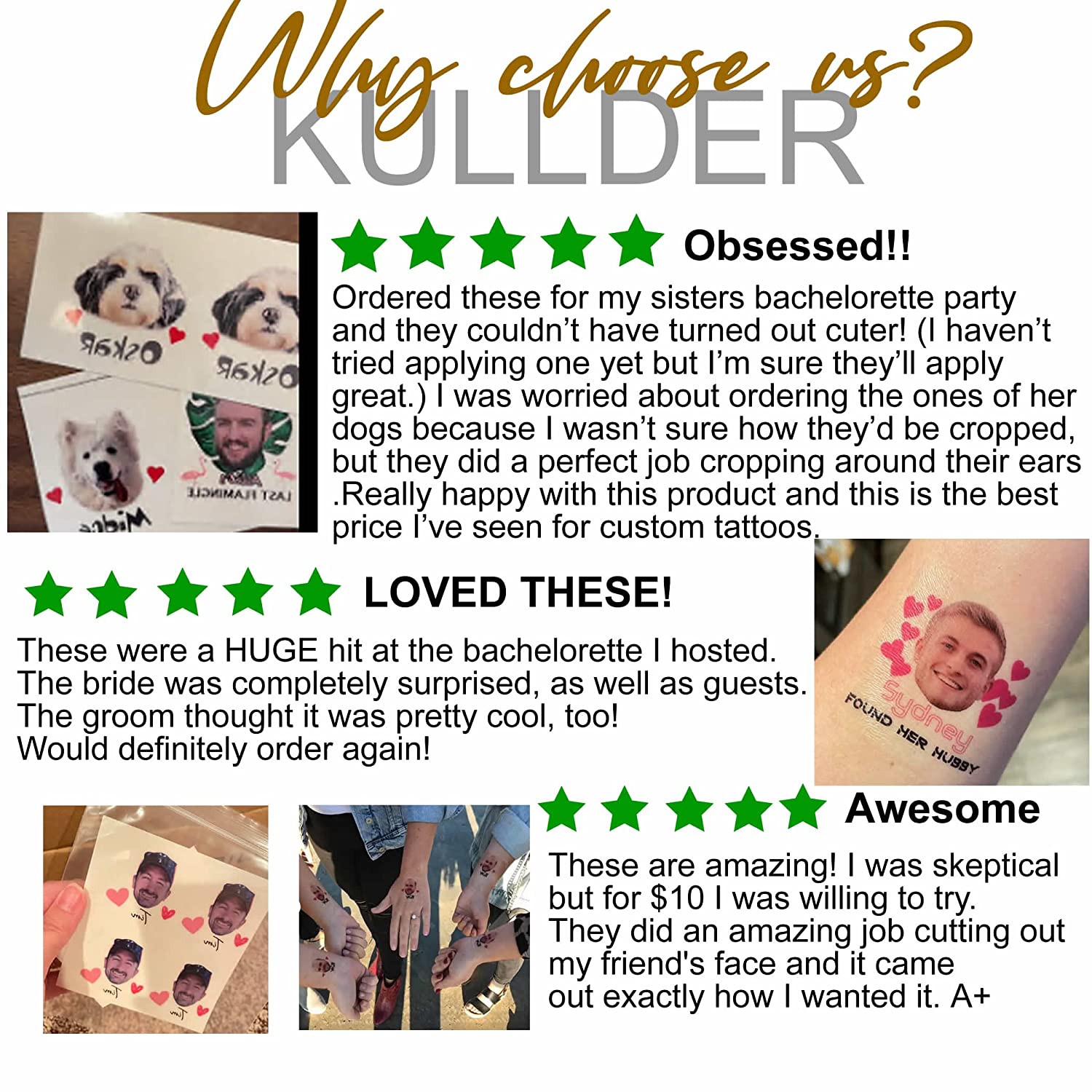 kullder 30pcs Custom Bachelorette Party Tattoo, Bride Tattoos, Personalized Face Tattoos, Party Deco