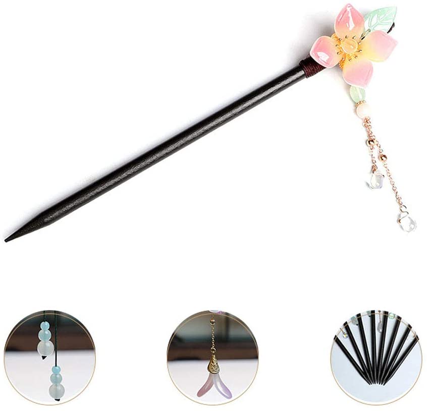 CHDHALTD Chinese Hair Stick Vintage Hair Pin Glass Beads Glazed Flower Hair Chopsticks Vintage Tasse