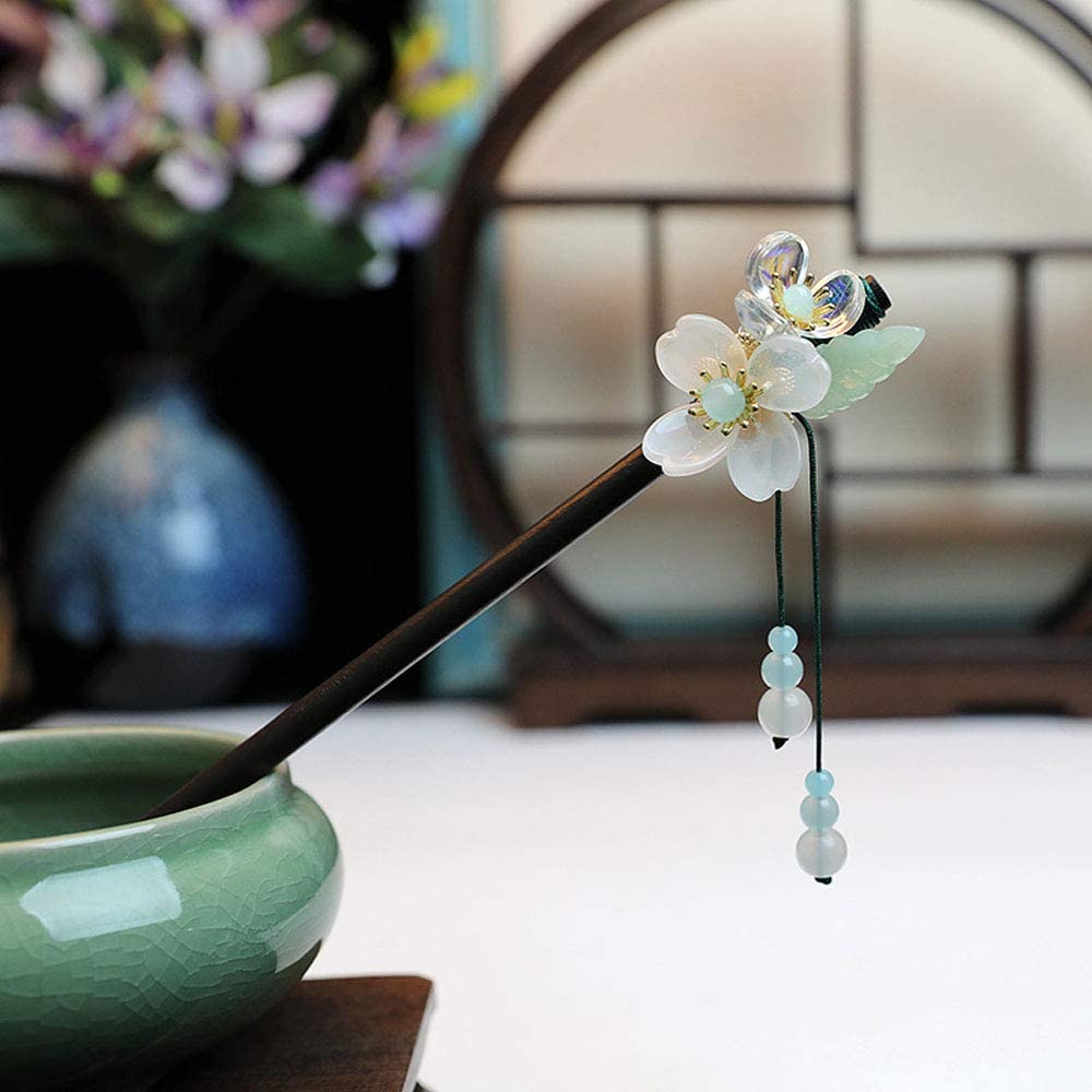 CHDHALTD Chinese Hair Stick Vintage Hair Pin Glass Beads Glazed Flower Hair Chopsticks Vintage Tasse