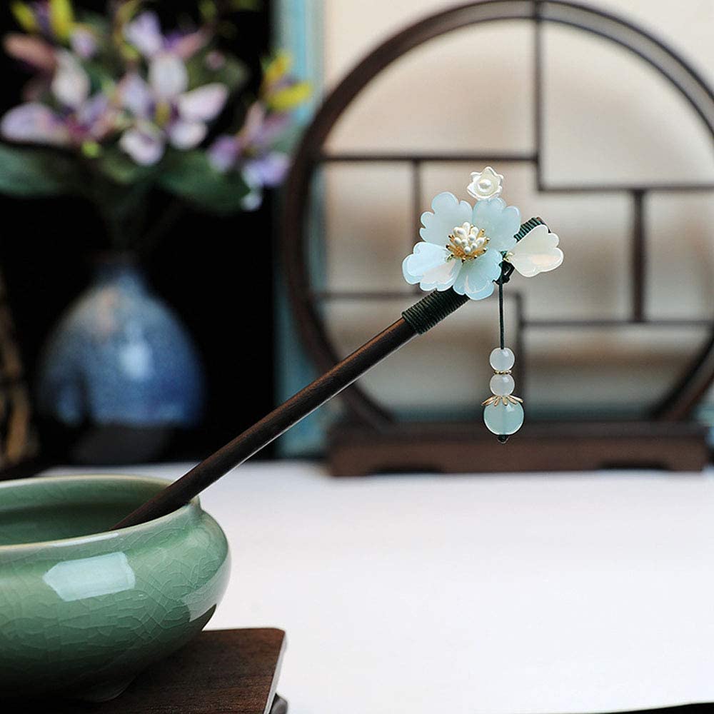 CHDHALTD Chinese Hair Stick Vintage Hair Pin Glass Beads Glazed Flower Hair Chopsticks Vintage Tasse