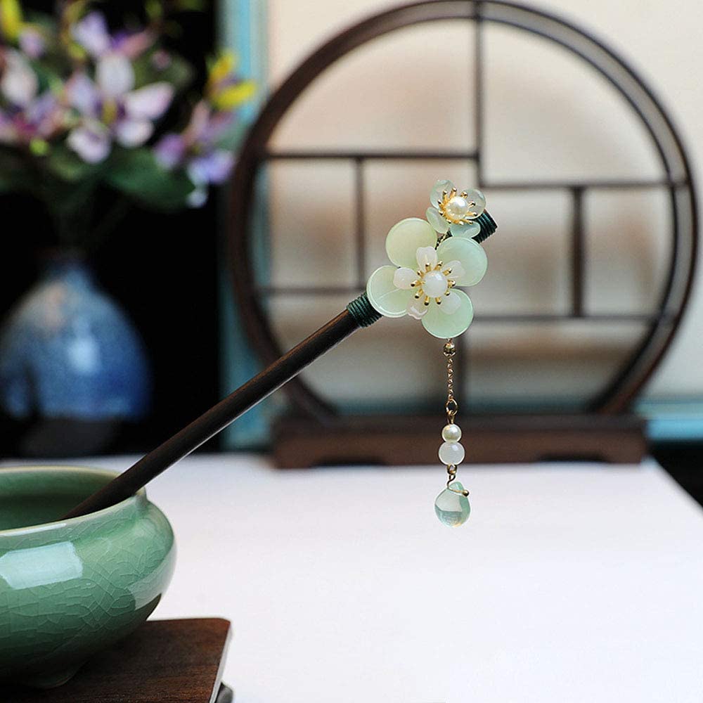 CHDHALTD Chinese Hair Stick Vintage Hair Pin Glass Beads Glazed Flower Hair Chopsticks Vintage Tasse