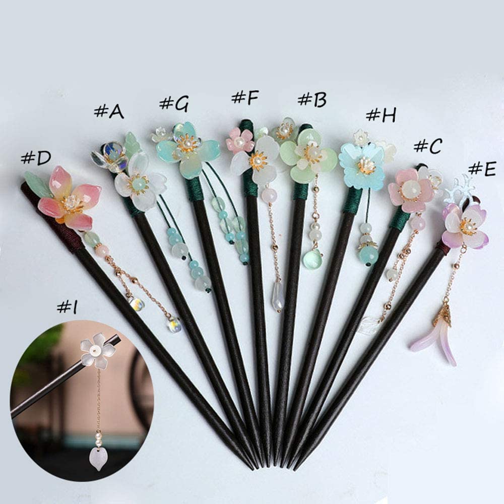 CHDHALTD Chinese Hair Stick Vintage Hair Pin Glass Beads Glazed Flower Hair Chopsticks Vintage Tasse