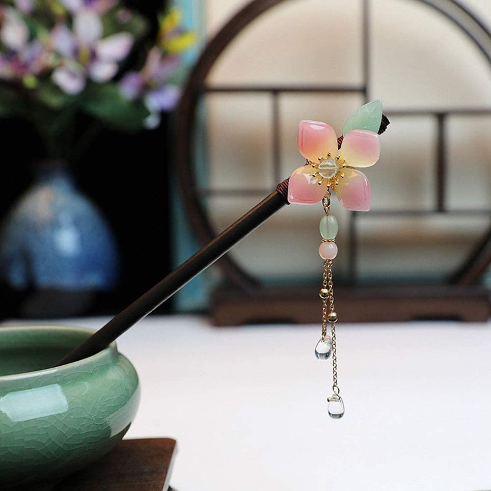 CHDHALTD Chinese Hair Stick Vintage Hair Pin Glass Beads Glazed Flower Hair Chopsticks Vintage Tasse