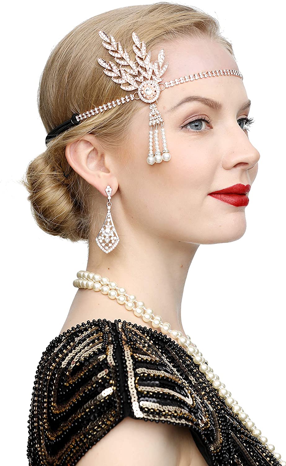 Art Deco 1920s Flapper Great Gatsby Leaf Wedding Bridal Tiara Pearl Headpiece Headband