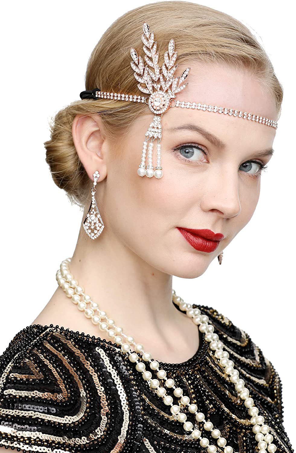 Art Deco 1920s Flapper Great Gatsby Leaf Wedding Bridal Tiara Pearl Headpiece Headband