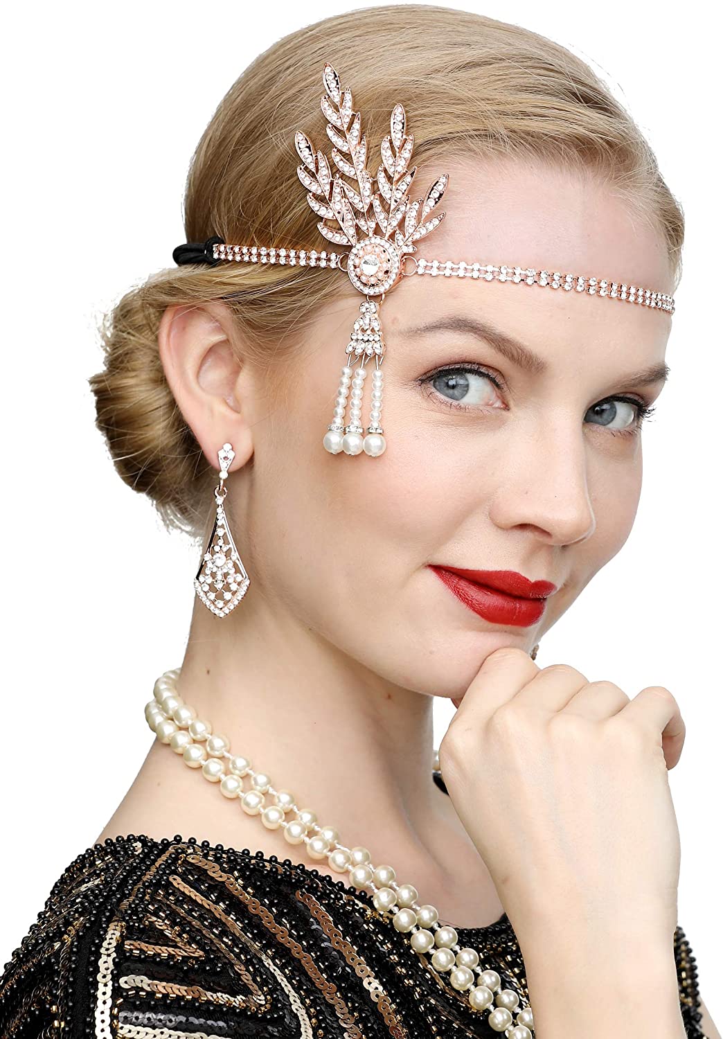 Art Deco 1920s Flapper Great Gatsby Leaf Wedding Bridal Tiara Pearl Headpiece Headband