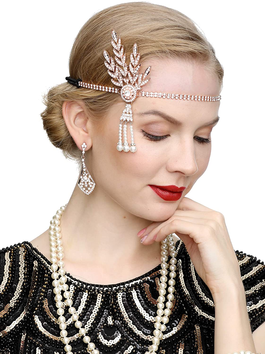 Art Deco 1920s Flapper Great Gatsby Leaf Wedding Bridal Tiara Pearl Headpiece Headband