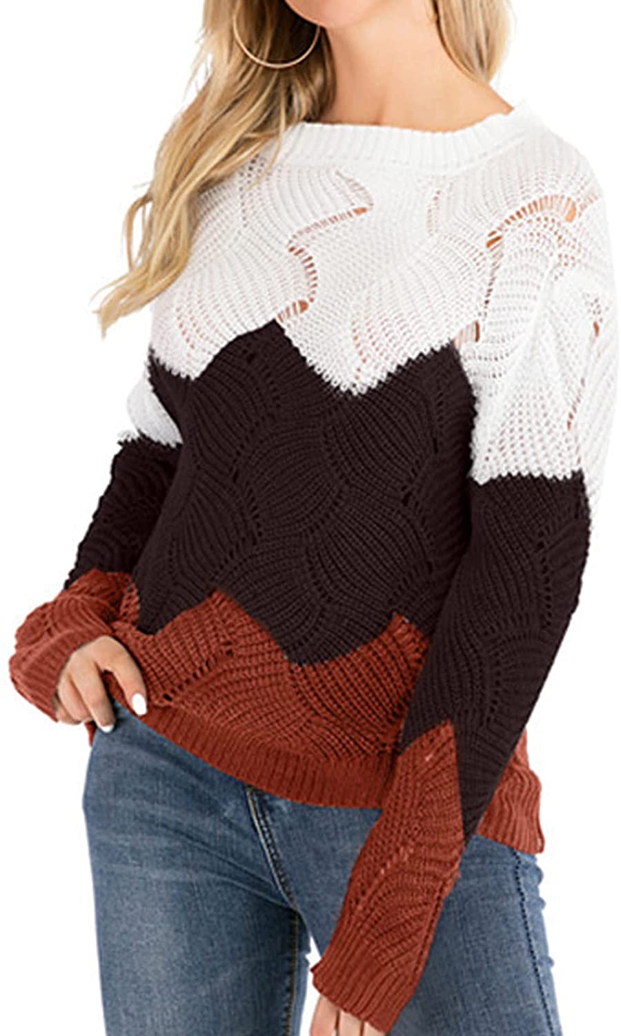 Sweaters For Women,Womens Tops Comfy O-Neck Pullover Autumn Striped Knitted T-Shirt Long-Sleeve Ladi