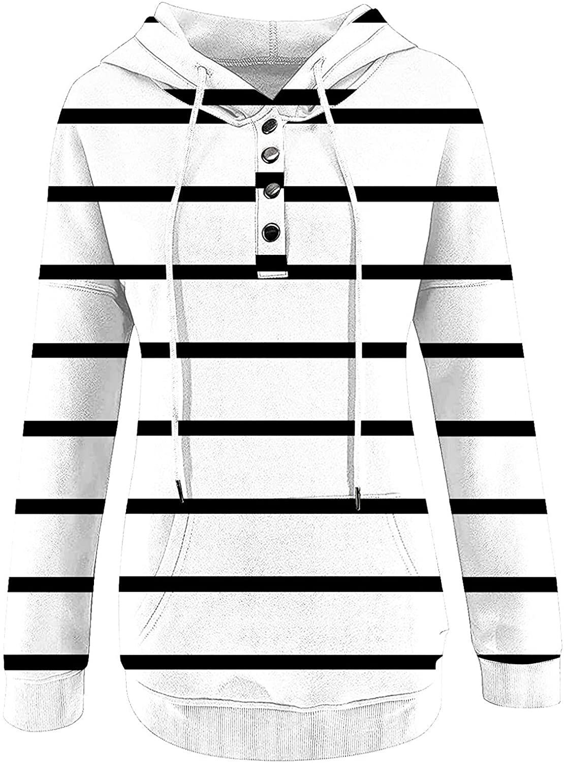 Sweatshirt for Women,Womens Tops Fashion Buttons Pullover Hoodie Autumn Pocket Dark Color Pinstripe