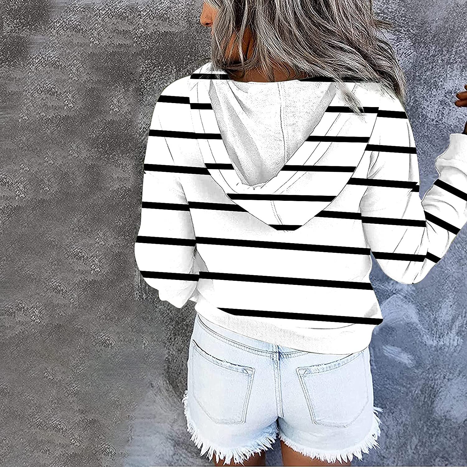 Sweatshirt for Women,Womens Tops Fashion Buttons Pullover Hoodie Autumn Pocket Dark Color Pinstripe