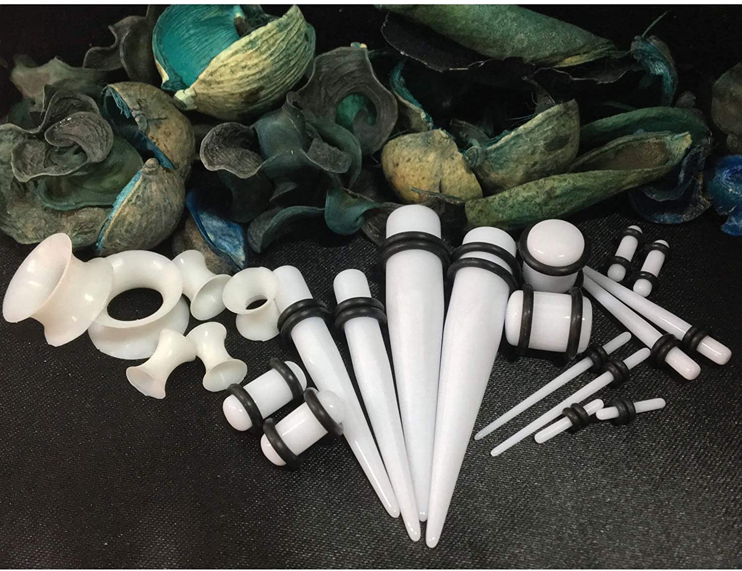 BodyJ4You 50PC Gauges Kit Ear Stretching Aftercare Jojoba Oil Wax 14G-12MM Tunnel Plug Taper Set