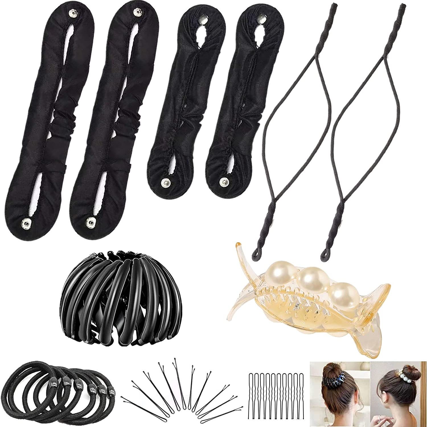 Hair Bun Maker 34PCS Hair Bun Shaper Kit for Thick/Long/Thin/Short Hair Include 6PCS Bun Maker 1PCS
