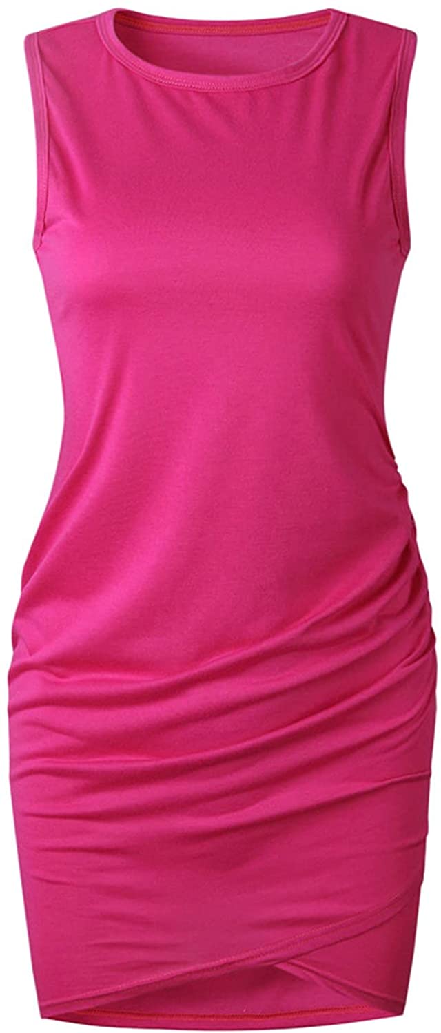 WYTong Women Casual Crew Neck Ruched Sleeveless Tank Bodycon 2021 Shirt Short Mini Dresses Summer Dr
