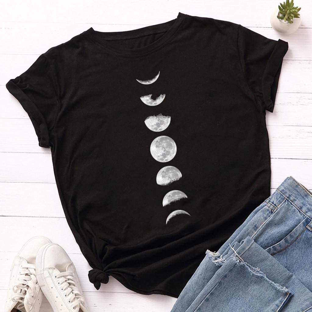 Dosoop Women Summer Print Short Sleeve T-Shirt Casual Tunic Tops Graphic Blouse Plus Size Loose Tee