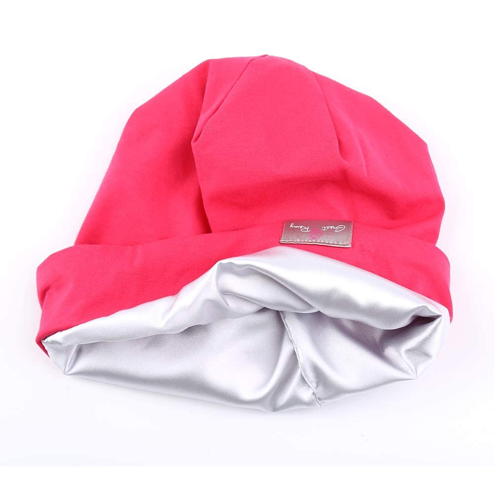 Greatremy Beanie Kids Silky Satin Lined Hair Bonnet Sleep Cap-Adjustable Elastic Band Slouchy Cotton