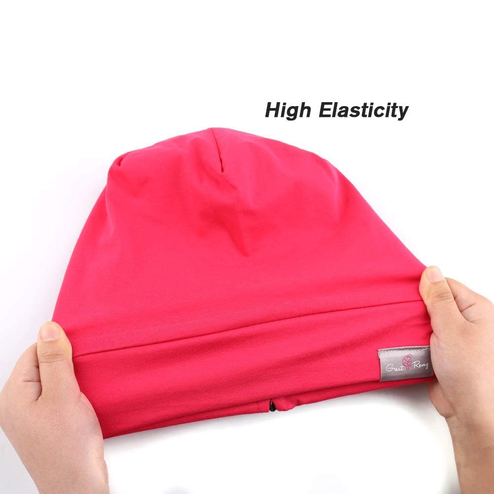 Greatremy Beanie Kids Silky Satin Lined Hair Bonnet Sleep Cap-Adjustable Elastic Band Slouchy Cotton