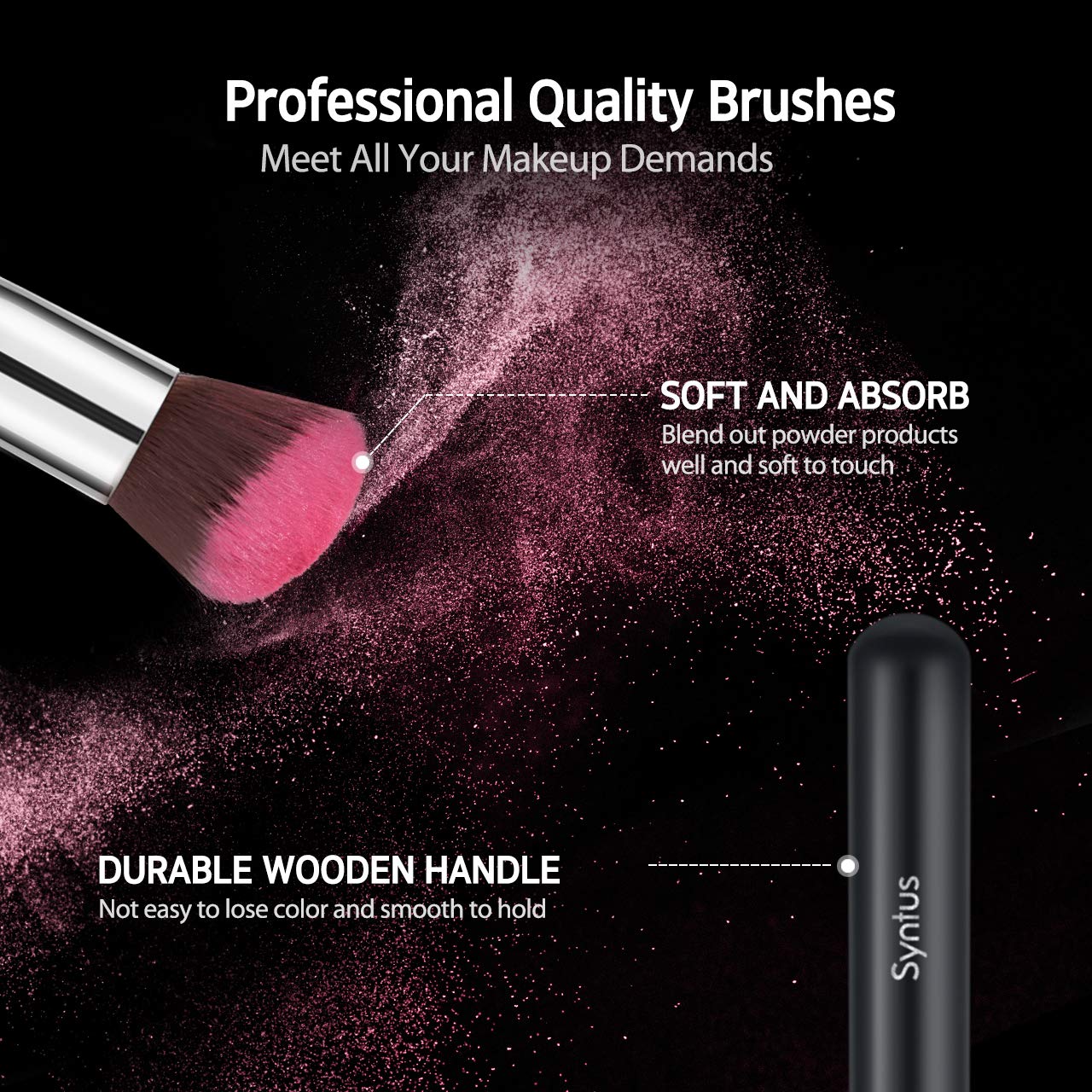 Syntus Makeup Brush Set, Premium Synthetic Foundation Powder Kabuki Blush Concealer Eye Shadow 16 Pc