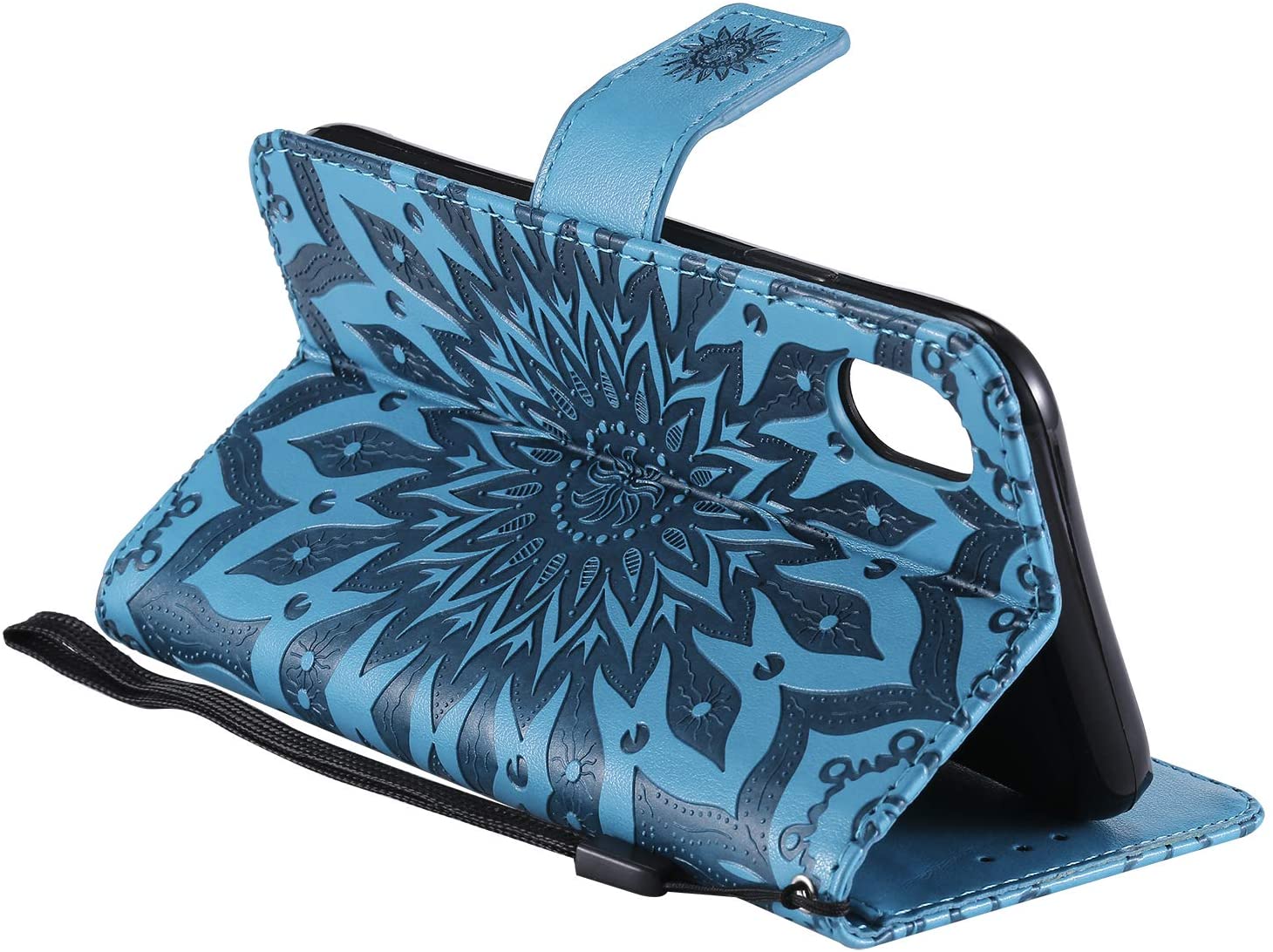 Cfrau Kickstand Wallet Case with Black Stylus for iPhone XR 6.1 inch,Retro Mandala Sunflower PU Leat