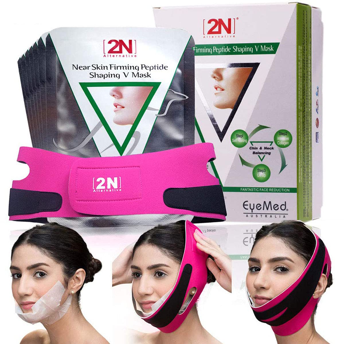 Face Firming Mask,7pcs Face Slimming Cheek Mask, Chin Lift upMask with Bandag Belt Help you Tighteni