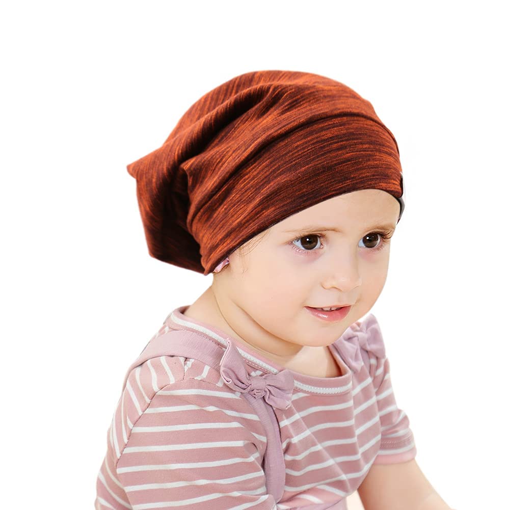 Greatremy Beanie Kids Silky Satin Lined Hair Bonnet Sleep Cap-Adjustable Elastic Band Slouchy Cotton