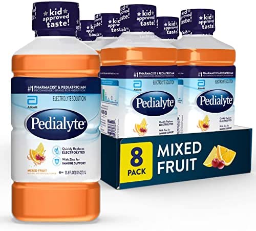 Pedialyte Electrolyte Solution, Hydration Drink, Mixed Fruit, 1 Liter, 8 Count
