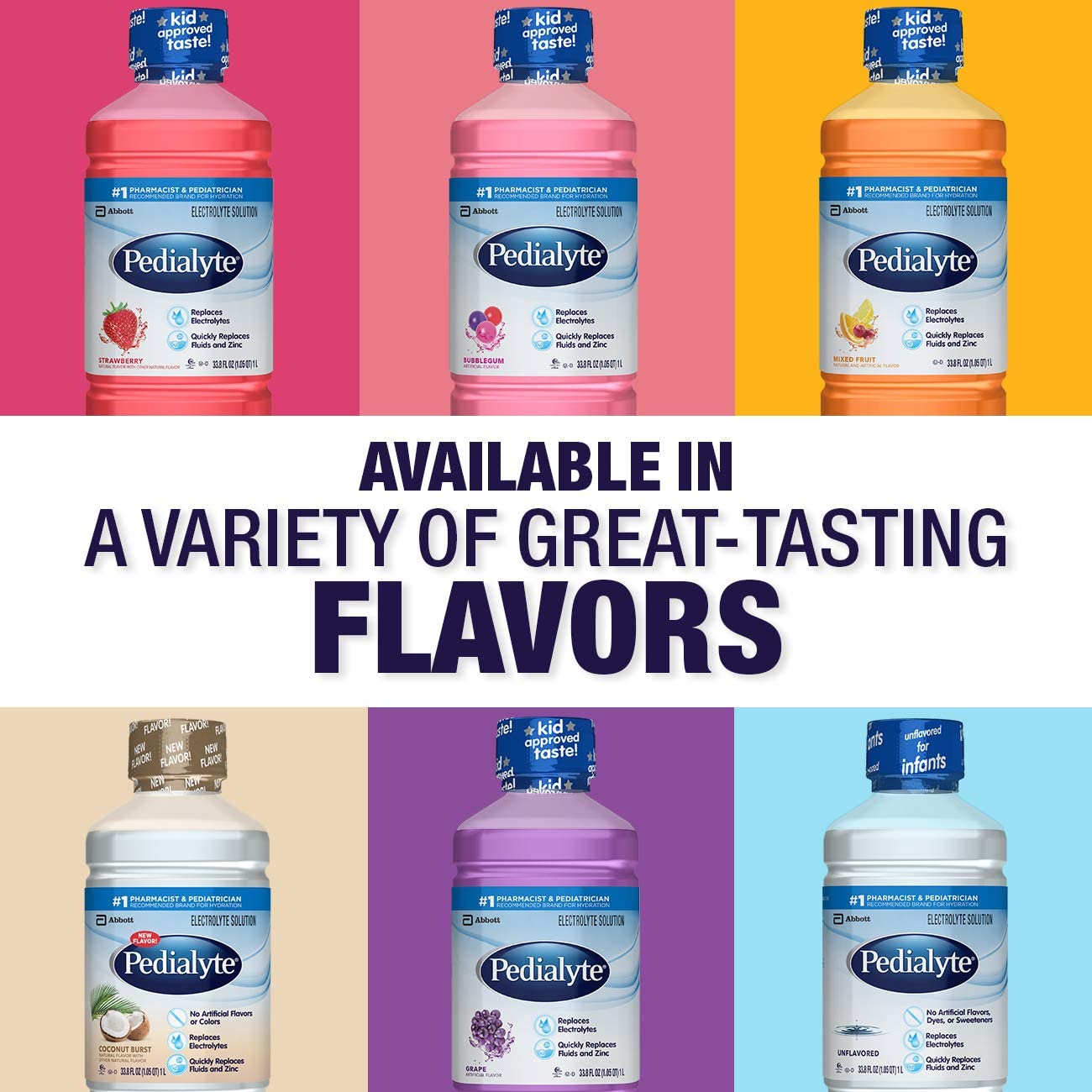 Pedialyte Electrolyte Solution, Hydration Drink, Mixed Fruit, 1 Liter, 8 Count