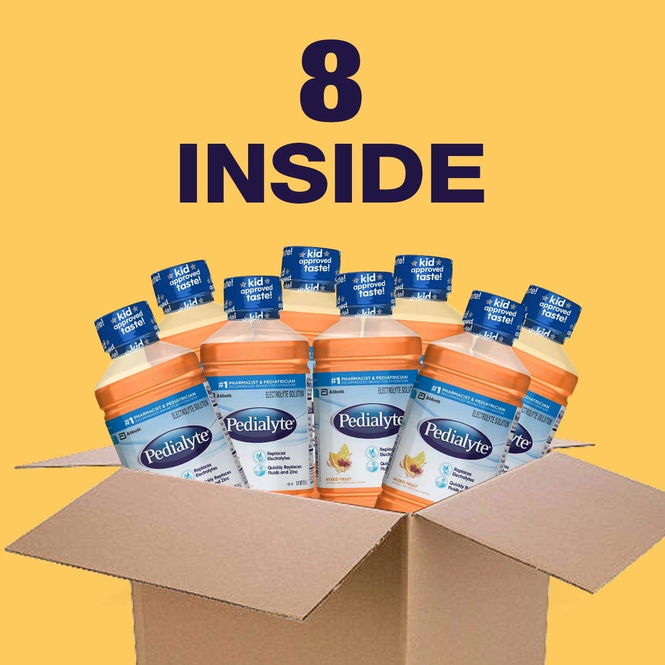 Pedialyte Electrolyte Solution, Hydration Drink, Mixed Fruit, 1 Liter, 8 Count