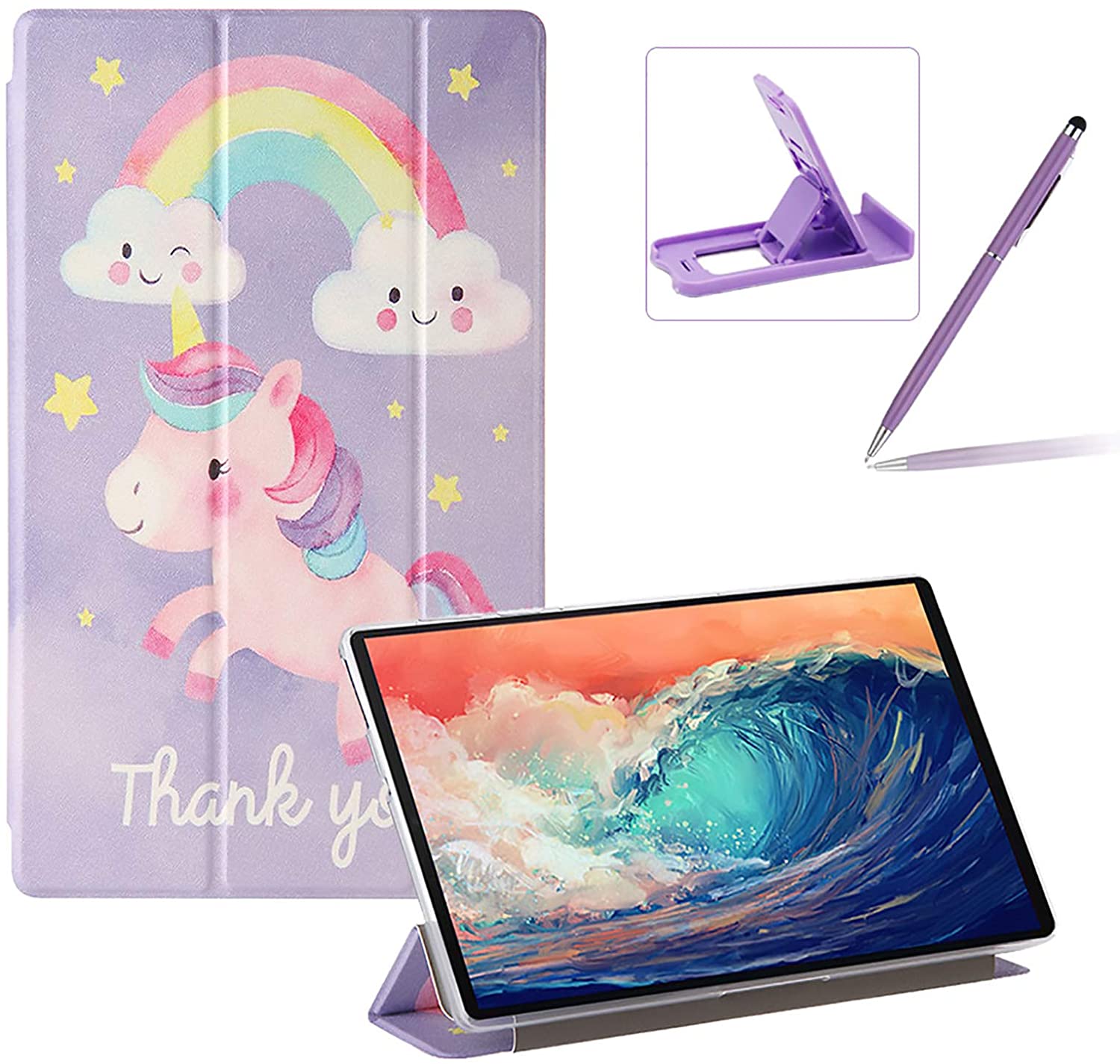 Herzzer Three Fold Leather Case for Huawei M10 FHD Plus,Slim Multi-Angle View Folio Stand Premium Co