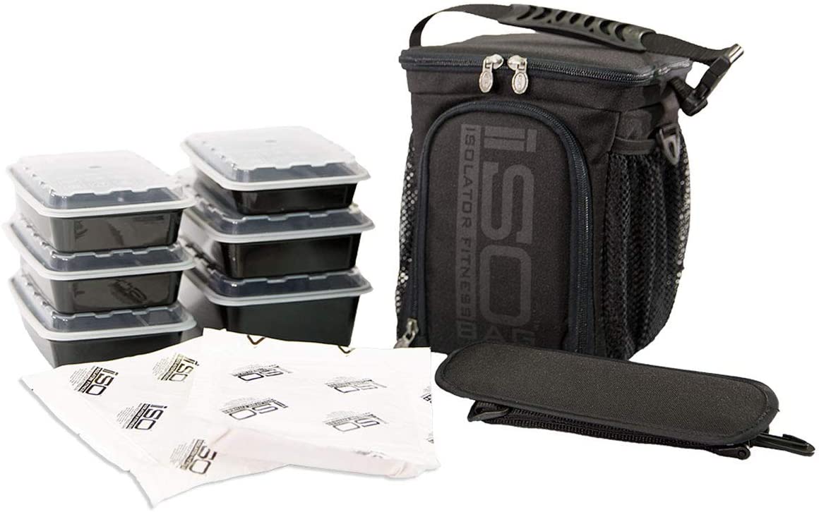 Meal Prep Bag ISOCUBE 3 Meal Insulated Lunch Bag Cooler with 6 Stackable Meal Prep Containers, 2 ISO