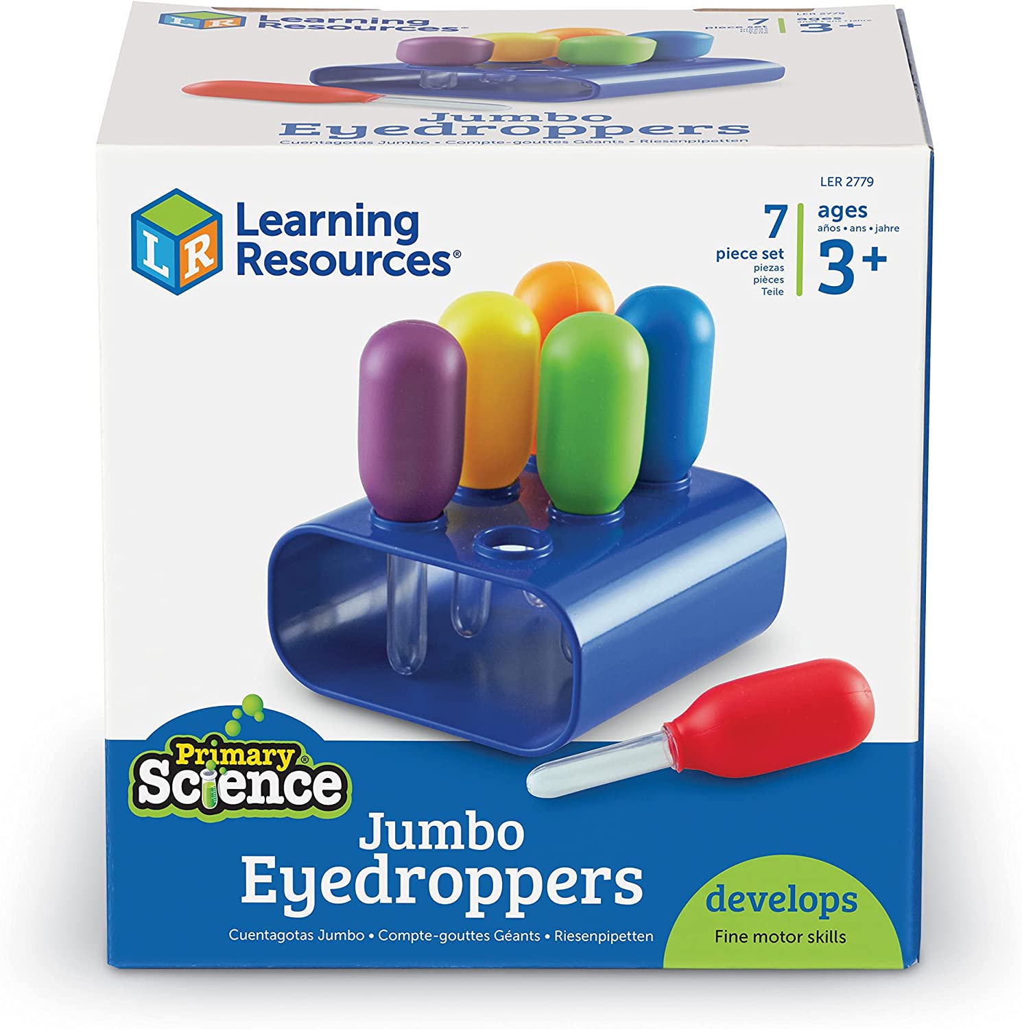 Learning Resources Jumbo Colorful Eyedroppers - Set of 6 with Stand, Ages 3+ Science Class Tools, Pr
