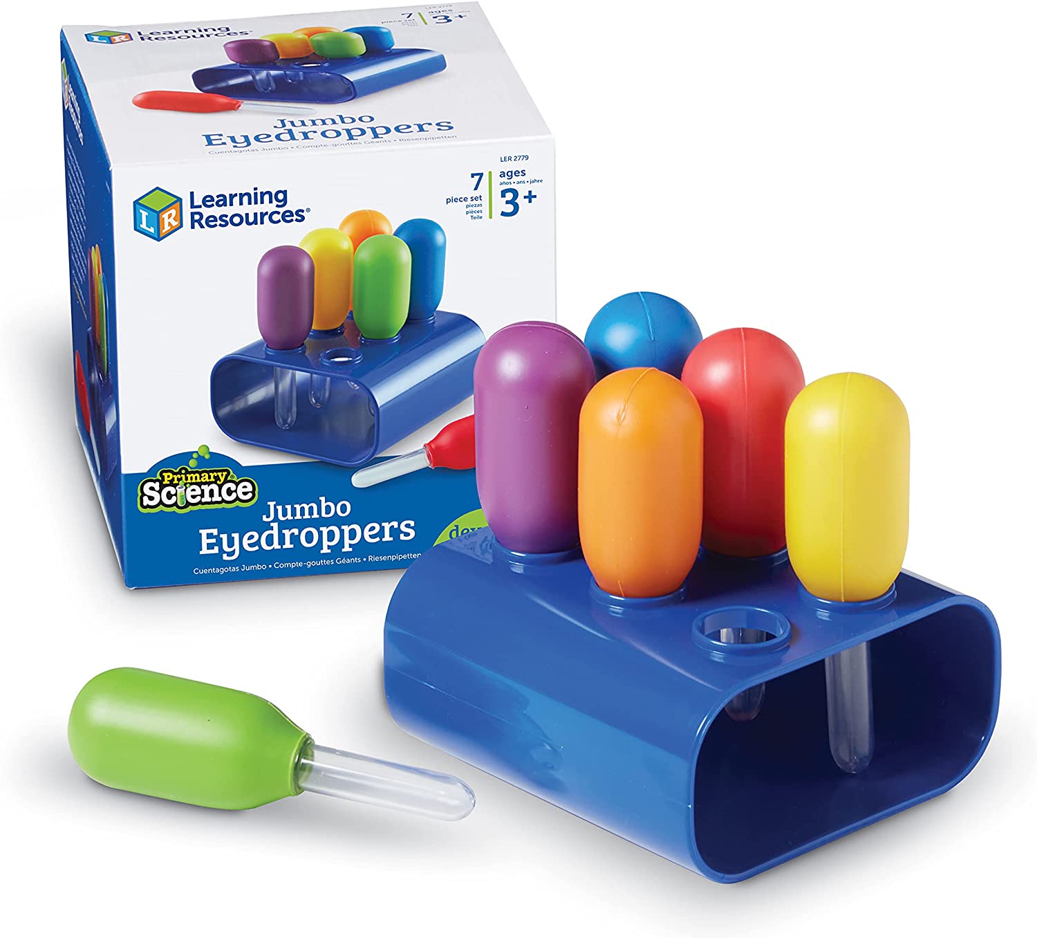 Learning Resources Jumbo Colorful Eyedroppers - Set of 6 with Stand, Ages 3+ Science Class Tools, Pr