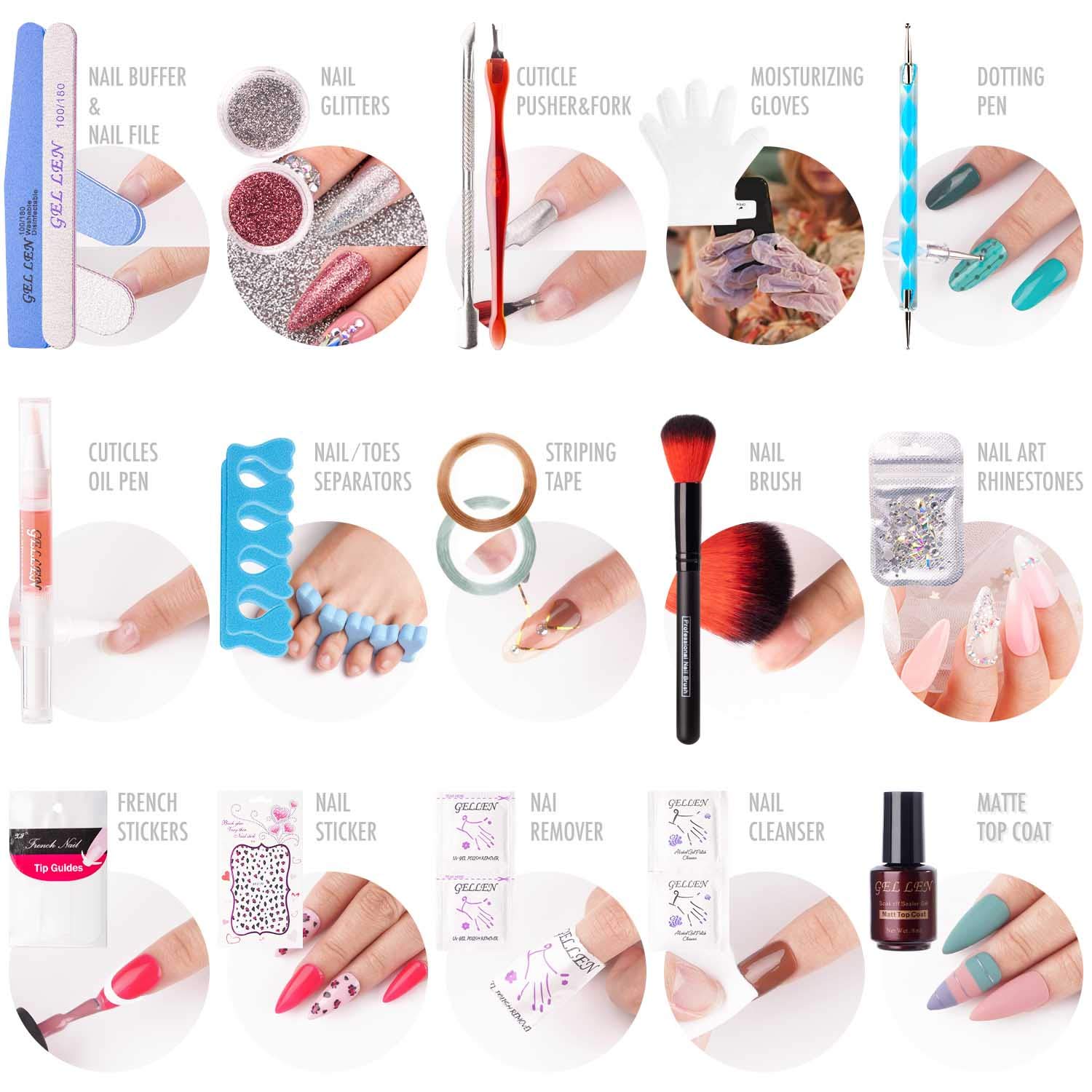 Gellen Gel Nail Polish Kit with U V LED Light 72W Nail Dryer, 12 Gel Nail Colors, No Wipe Top Base C